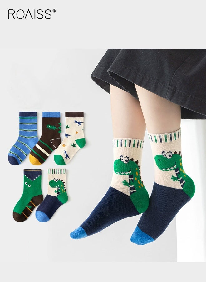 roaiss 5 Pairs Boys Mid-Calf Socks, Comfortable Sports Socks Set, Kids Crew Socks with Adorable Patterns, Cartoon Middle Tube Socks for Boys, Suitable for All Seasons - Image 2