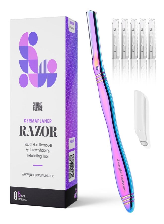 Jungle Culture Dermaplaning Tool - Facial Razor for Women with 5 Refill Blades - Reusable Eyebrow Shaper & Exfoliator - Rainbow - Image 1