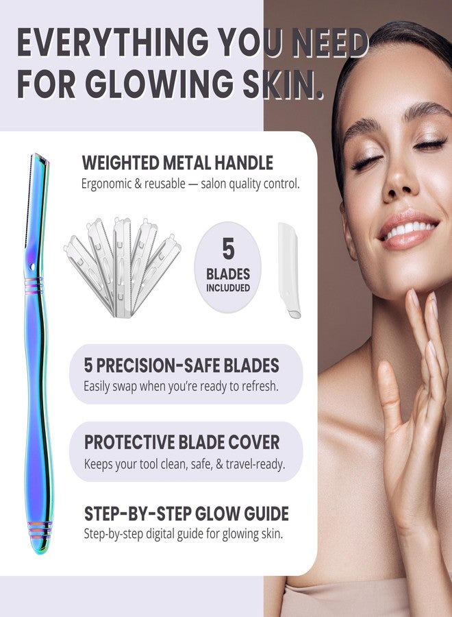 Jungle Culture Dermaplaning Tool - Facial Razor for Women with 5 Refill Blades - Reusable Eyebrow Shaper & Exfoliator - Rainbow - Image 4