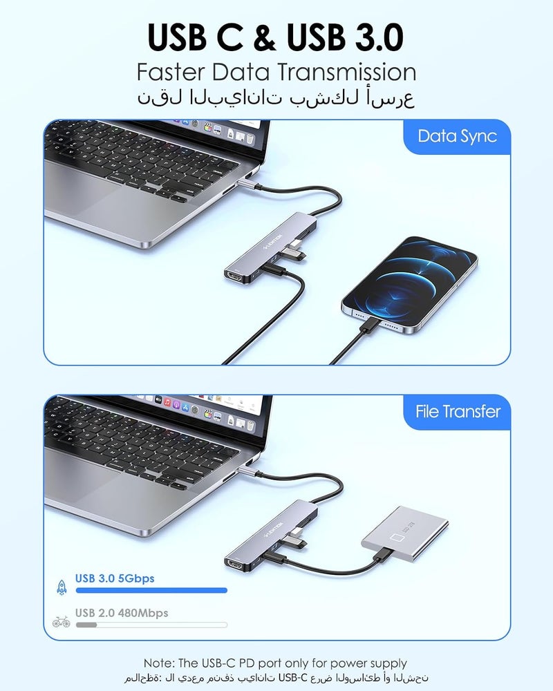 لينشن محور USB-C 8 في 1 مع HDMI بدقة 4K@60Hz، توصيل طاقة 100 واط، 3 منافذ USB 3.0 وقارئ بطاقات microSD و SD لأجهزة MacBook Pro 2025-2016، Mac Air/Surface الجديد، والمزيد (CB-CE18s، رمادي فضائي) - Image 5
