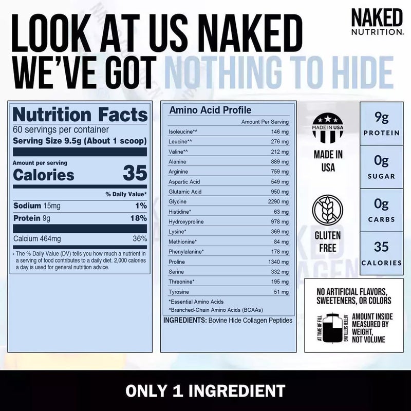 Nakd مسحوق بروتين ببتيدات الكولاجين نيكيد 60 حصة من حيوانات رُبِّيَت في المراعي بدون نكهة من حليب العشب مكمل كولاجين مهدرج صديق للباليو غير معدل وراثيًا كيتو خالي من الغلوتين 20 أونصة - Image 4