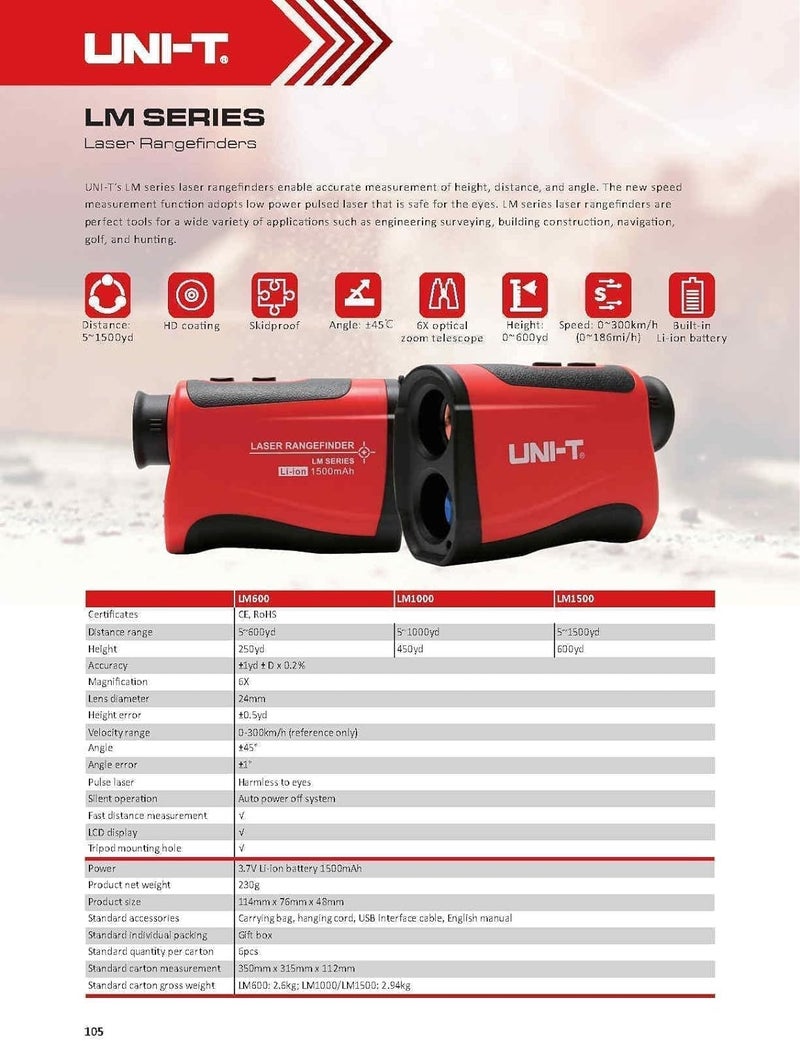 UniT UNIT LM1000 Laser Rangefinder Digital Distance Meter Hunting Golf Rangefinder LCD Display Tape Measure Professional - Image 5