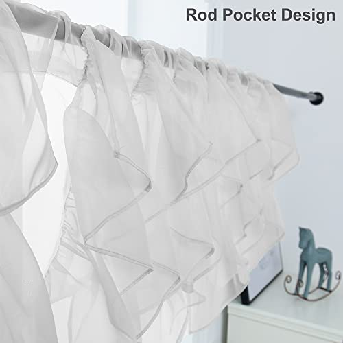 PearAge Ruffled Voile Semi Sheer Curtain Valance, Kitchen Living Room Shabby Chic Ruffle Valance Curtains, Girls Daughters Bedroom Cascade Window Valance Ivory 50x16 Inches - Image 2