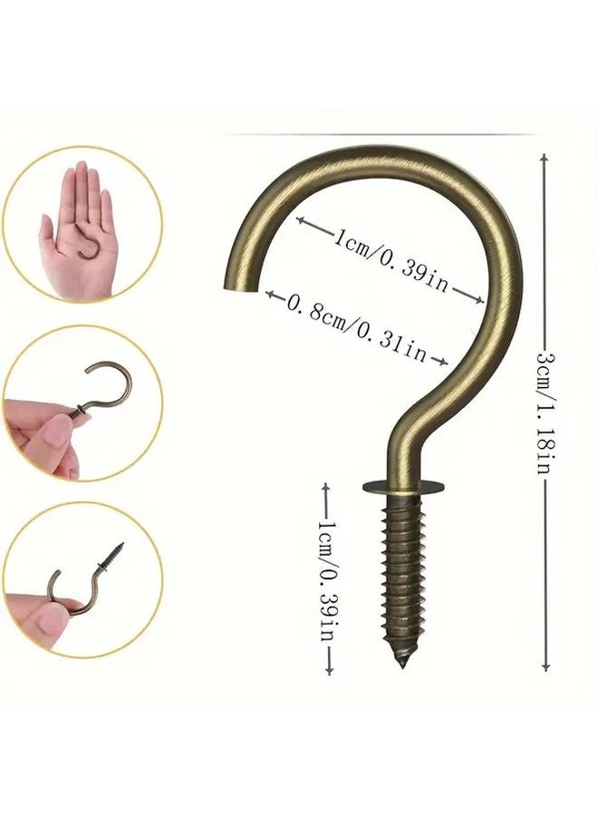 28Pcs Brass Plated Self Tapping Spiral Screw Hooks Heavy Duty Wall Mounted For Home - Image 5