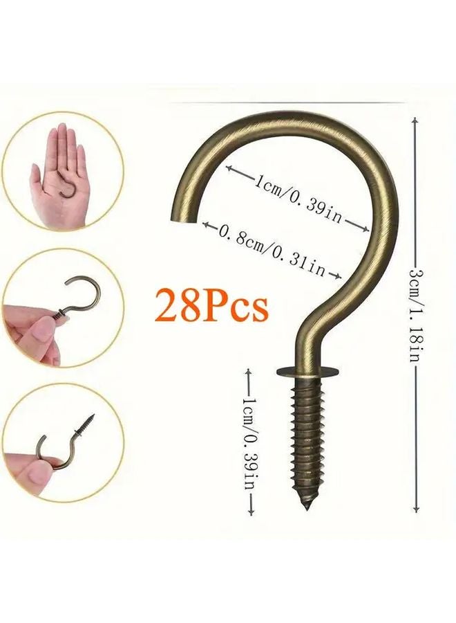 28Pcs Brass Plated Self Tapping Spiral Screw Hooks Heavy Duty Wall Mounted For Home - Image 1