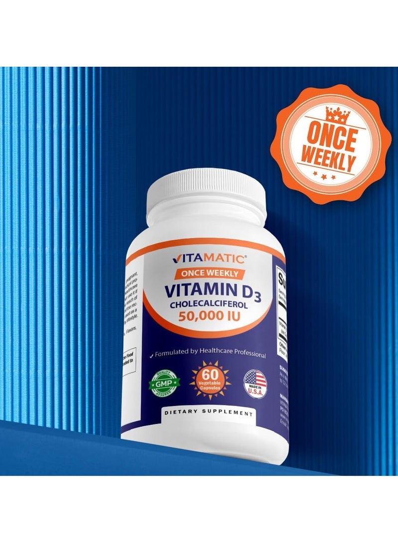 Vitamatic (Pack of 2) Vitamin D3 (Cholecalciferol) 50,000 IU, 2x60 Vegetable Capsules - Image 3