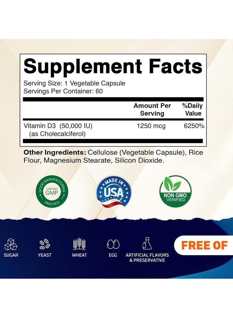 Vitamatic (Pack of 2) Vitamin D3 (Cholecalciferol) 50,000 IU, 2x60 Vegetable Capsules - Image 2