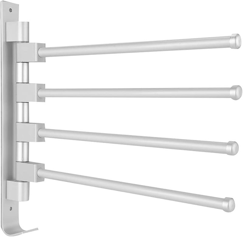 YWBL-WH Towel Shelf, Swing Towel Holder Rack Wall Mounted Towel Swivel Moveable Multiple Rod Towel Rack Holder Storage Organizer for, Bath Towel Bars (Four Poles with Hook) - Image 4