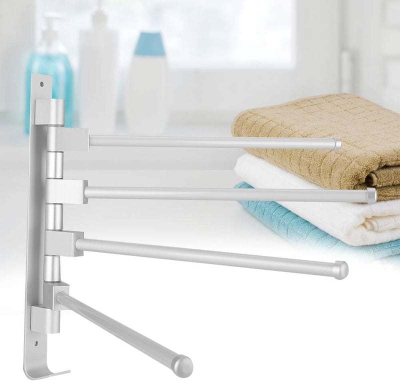 YWBL-WH Towel Shelf, Swing Towel Holder Rack Wall Mounted Towel Swivel Moveable Multiple Rod Towel Rack Holder Storage Organizer for, Bath Towel Bars (Four Poles with Hook) - Image 1