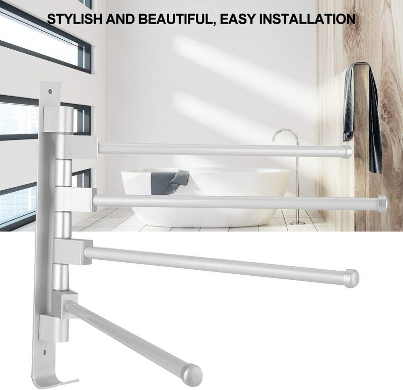 YWBL-WH Towel Shelf, Swing Towel Holder Rack Wall Mounted Towel Swivel Moveable Multiple Rod Towel Rack Holder Storage Organizer for, Bath Towel Bars (Four Poles with Hook) - Image 3