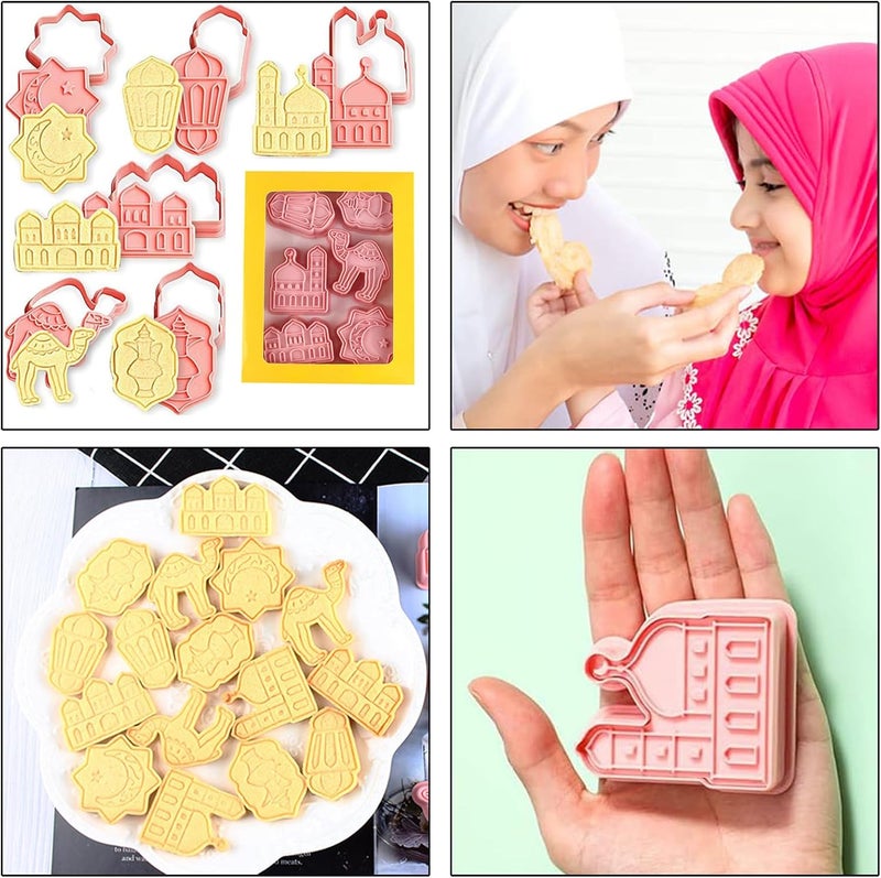 Duomama مجموعة قواطع الكوكيز لرمضان 6 قطع - أداة خبز عيد مبارك لتزيين الفوندان والكيك - أشكال مسجد، فانوس، جمل، قمر ونجم - أدوات معجنات العيد الإسلامي للبسكويت والسكركرافت - Image 2