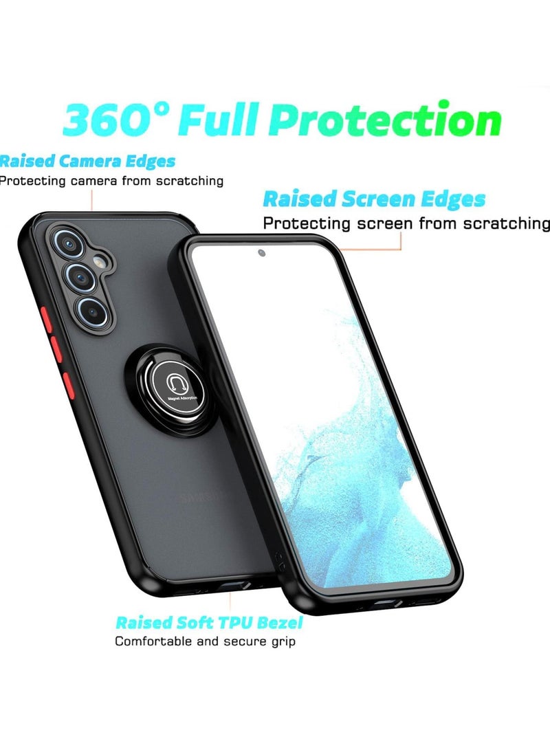 ELTRAZONE Shockproof Galaxy A34 5G Case with Metal Ring Kickstand – Magnetic Car Mount Holder, Matte Hard Back Cover (Blue/Grey) - Image 5