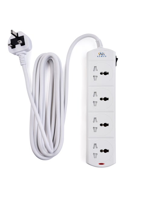 Kemco 4 Way 4 Meter Extension Socket Power Cord Power Strip Extension Lead QC6124BW