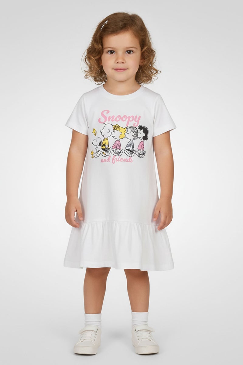 Peanuts Toddlers Girl Graphic Print Dress, White - Image 1