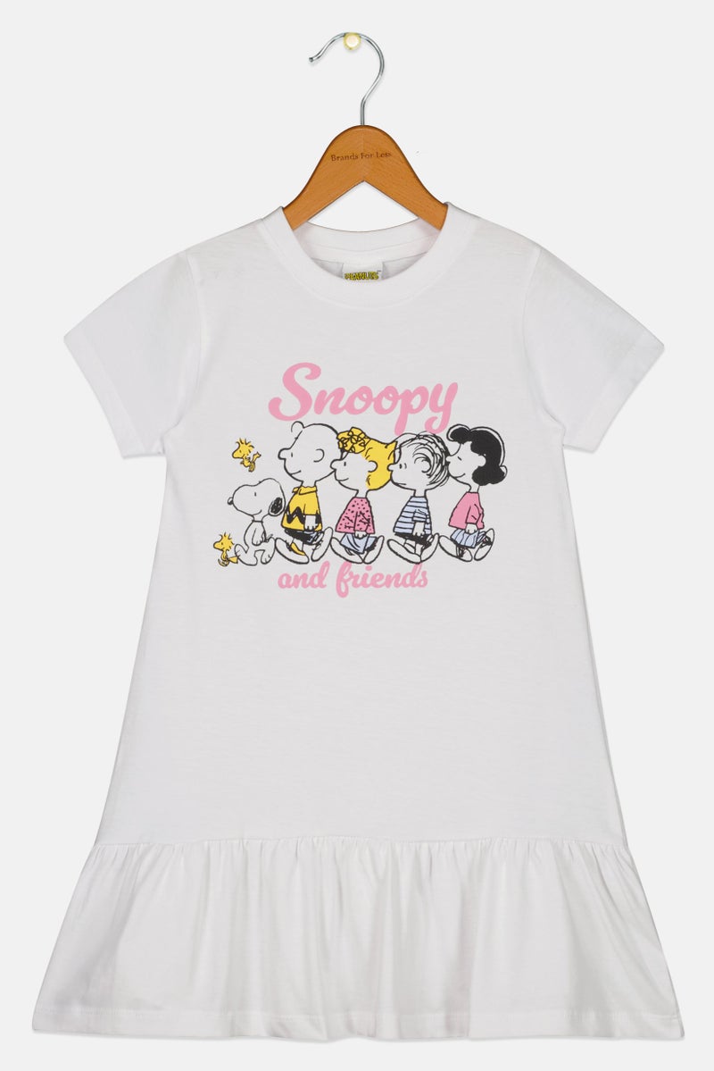 Peanuts Toddlers Girl Graphic Print Dress, White - Image 3