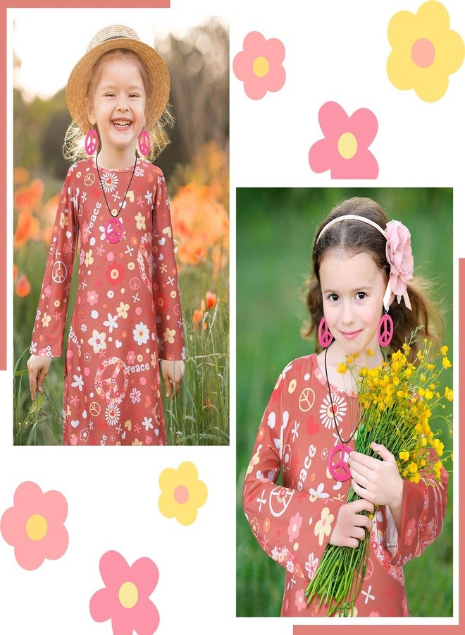Heentan 6 Pcs 70s Outfits for Kids Girls 60s Hippie Costume Decades Day Outfits Halloween Dress up(Flower Style,Medium) - Image 4