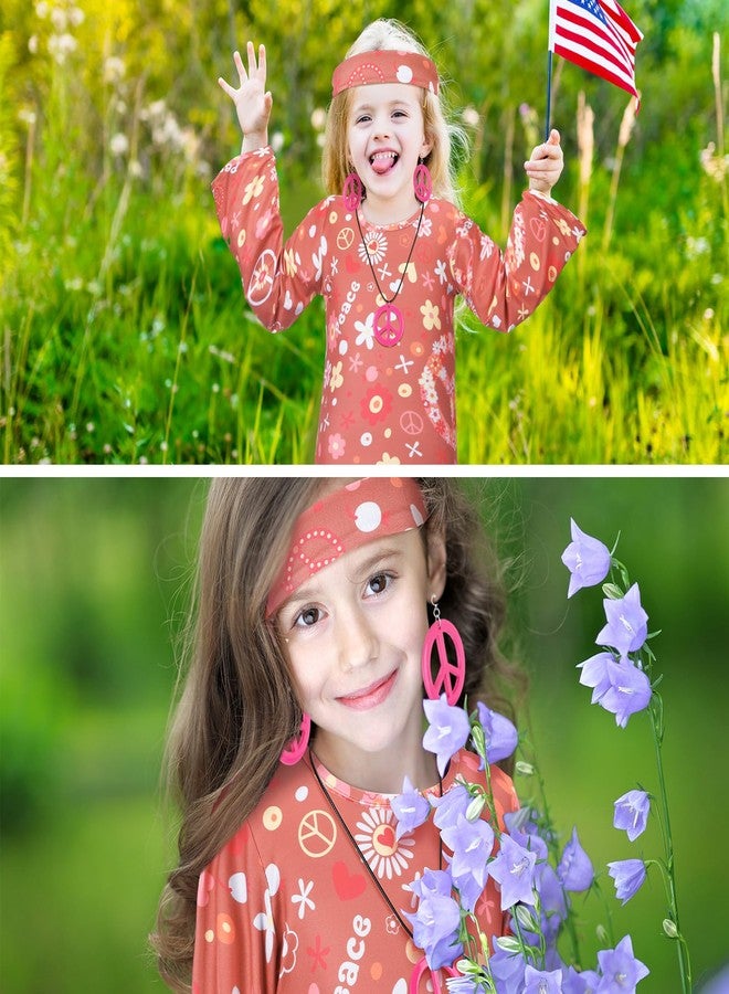 Heentan 6 Pcs 70s Outfits for Kids Girls 60s Hippie Costume Decades Day Outfits Halloween Dress up(Flower Style,Medium) - Image 5