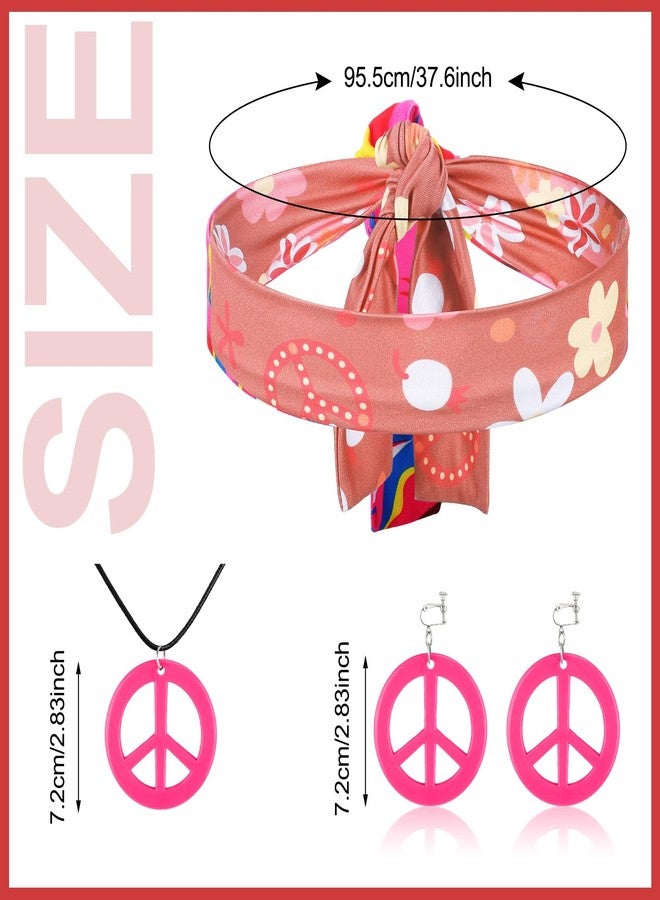 Heentan 6 Pcs 70s Outfits for Kids Girls 60s Hippie Costume Decades Day Outfits Halloween Dress up(Flower Style,Medium) - Image 2