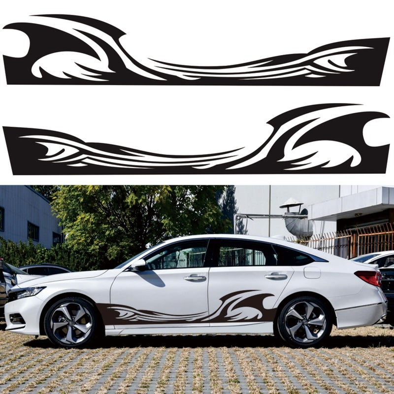 Wave Flame Graphics Car Body Side Stickers Flame Stripe Decals for Car Universal Vinyl Waterproof Decal Decoration Accessories for Truck SUV Vehicles - Image 2