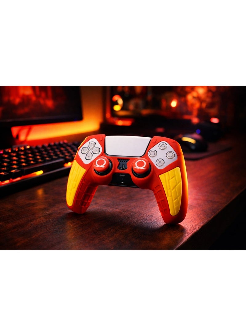 جراب PS5 أحمر وأصفر مع أغطية أنالوج - Image 1