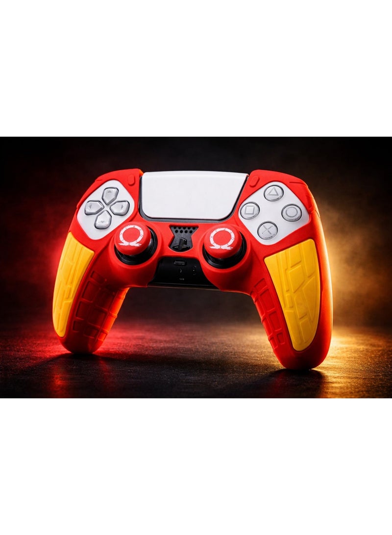 جراب PS5 أحمر وأصفر مع أغطية أنالوج - Image 3