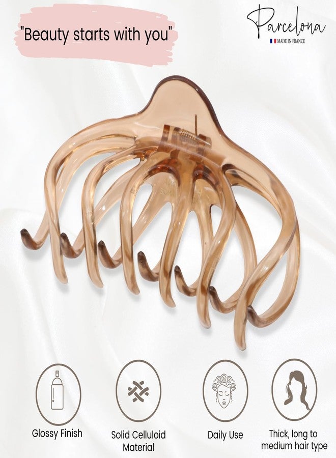 Parcelona French Dendrite Large Crystal Brown Wavy Teeth Jaw Hair Claw Clip Clutcher Clamp (Crystal Brown) - Image 2