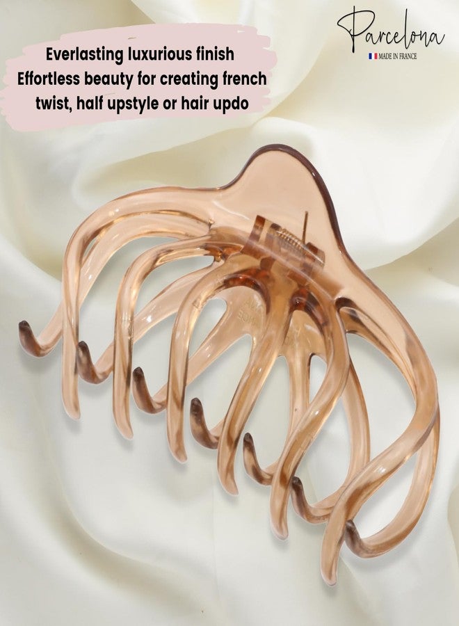 Parcelona French Dendrite Large Crystal Brown Wavy Teeth Jaw Hair Claw Clip Clutcher Clamp (Crystal Brown) - Image 5