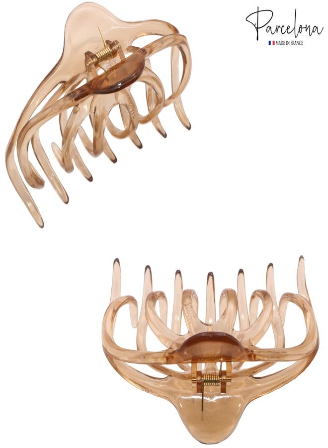 Parcelona French Dendrite Large Crystal Brown Wavy Teeth Jaw Hair Claw Clip Clutcher Clamp (Crystal Brown) - Image 4