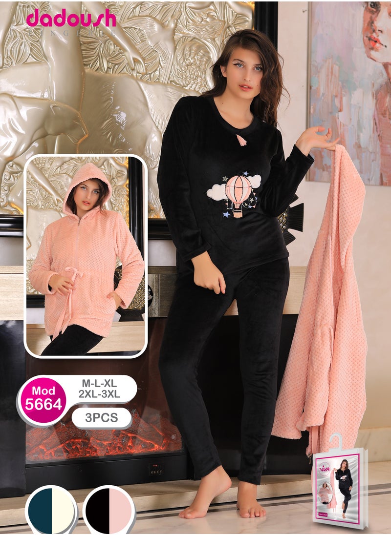 Dadoush - Casual fur pajamas, 3 pieces, with a luxurious design that makes you look radiant and beautiful - Image 1