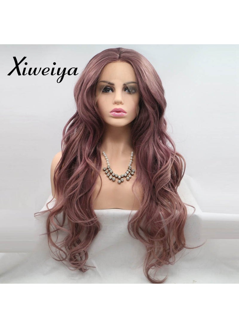 Xiweiya xiweiya Long Ash Purple Lace Front Wig Mermaid Mix Purple Synthetic Lace Front Wigs Body Wave Middle Part Soft Wig Heat Resistant Fiber Hair Replacement Wig for Women 24 Inch 