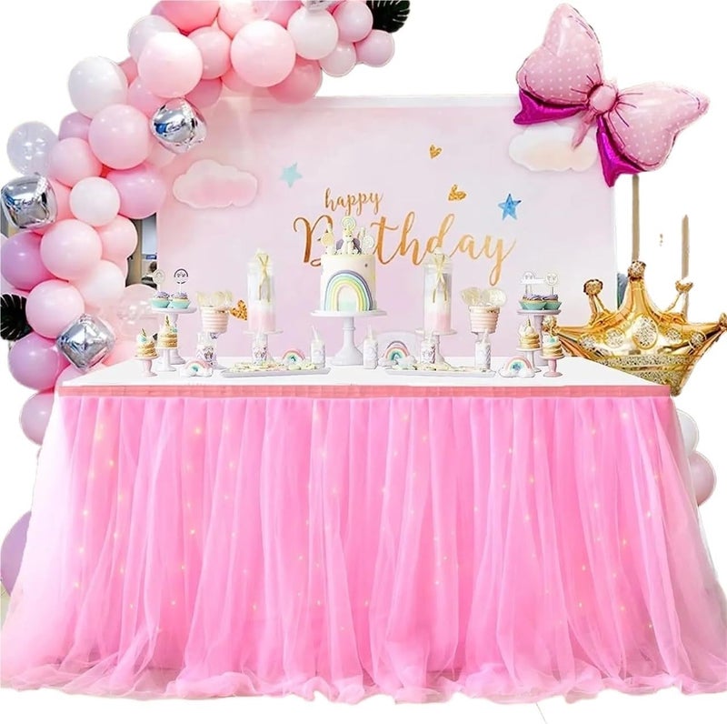 Table Skirt Tulle table skirt high-end gold-rimmed mesh wedding New Year's party decoration hotel supplies mesh table skirt table cover for Rectangle or Round Table(C,9FT(275cmx77cm)) - Image 2