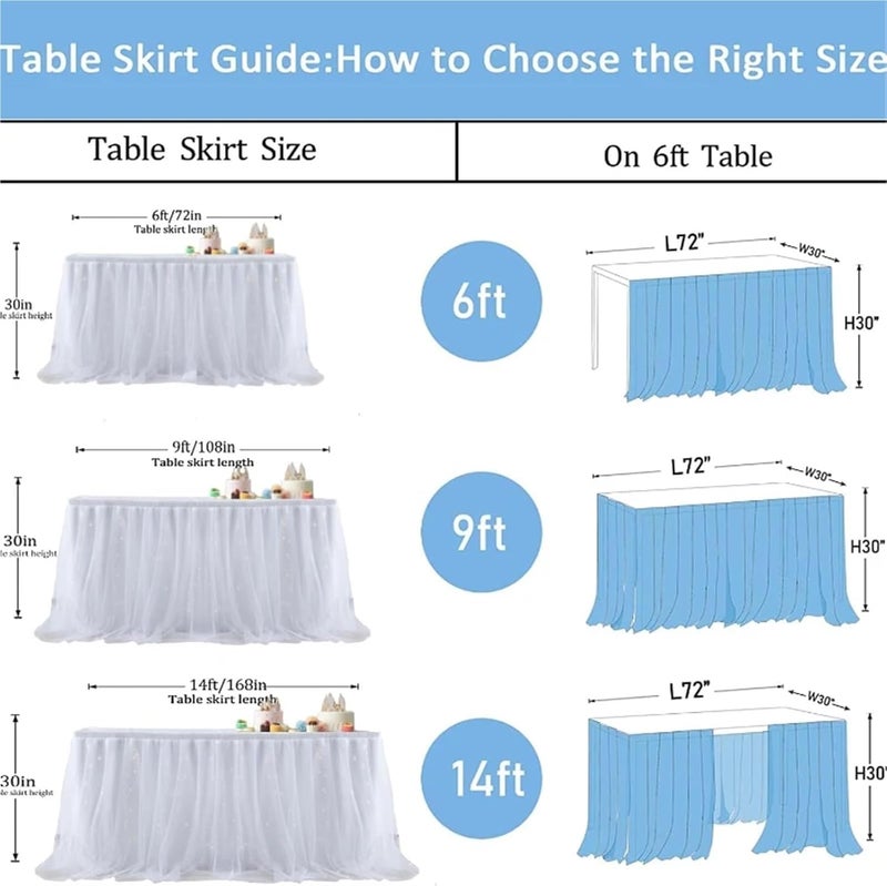 Table Skirt Tulle table skirt high-end gold-rimmed mesh wedding New Year's party decoration hotel supplies mesh table skirt table cover for Rectangle or Round Table(C,9FT(275cmx77cm)) - Image 5