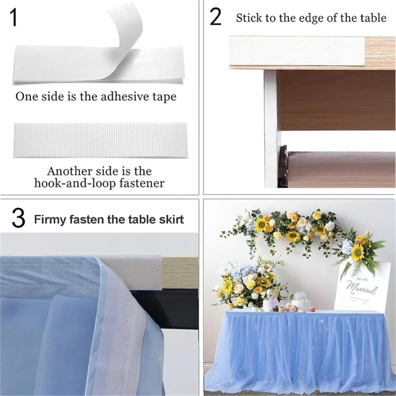 Table Skirt Tulle table skirt high-end gold-rimmed mesh wedding New Year's party decoration hotel supplies mesh table skirt table cover for Rectangle or Round Table(C,9FT(275cmx77cm)) - Image 4