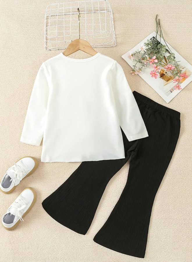 تايك تو طقم من بلوزة سادة بحافة كشكشة وبنطال