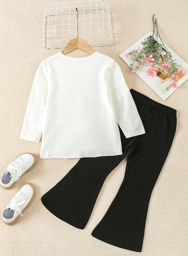 Take Two Girls Solid Ruffle Hem Top With Pants Set - Image 2