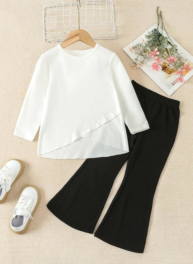 تايك تو طقم من بلوزة سادة بحافة كشكشة وبنطال