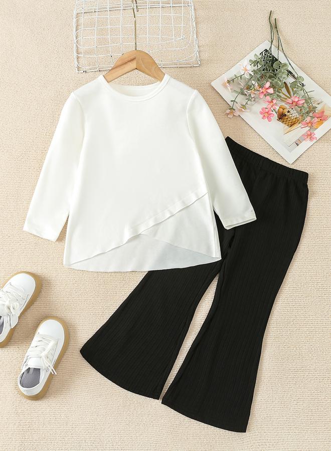 Take Two Girls Solid Ruffle Hem Top With Pants Set - Image 1