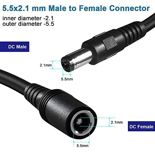 KEBILSHOP Dc Male to Female Power/Adapter Extension Cable dc Plug Extension Cord 5.5mm x 2.1mm 12v Extension for CCTV,LED Strip (2 M/6.5 Feet),Black - Image 3