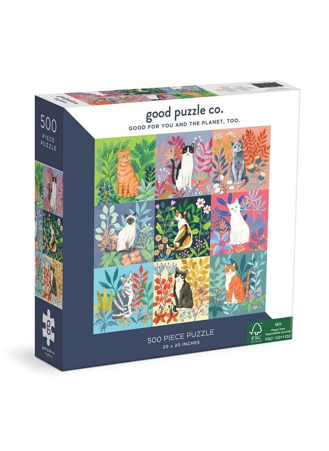 Galison Cats And Flowers 500 Piece Jigsaw Puzzle From Good Puzzle Co. Beautiful Puzzles That Give Back To You And The Planet 100% Recycled Fsc Paper Enjoyable Activity For Family And Friends  - Image 1