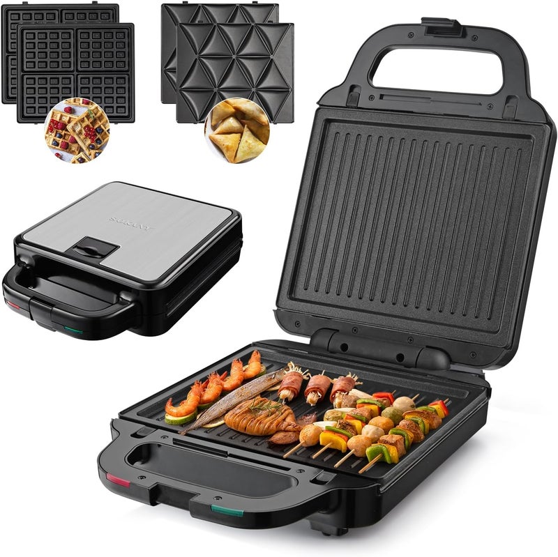 SOKANY Sandwich Maker 1400W 3in1 Versatile Interchangeable Grill and Samosa Making Ramadan Food Waffle Plates 2 Slice Non-stick Grill with Handle Locking, Overheat Protection - Image 1