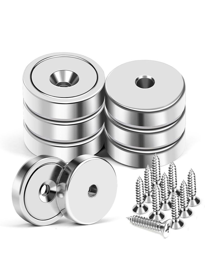 SYOSI Powerful Neodymium Magnets 6 Packs Waterproof Strong Magnets with Hole 70lbs Force Neodymium Cup Magnets 32mm with Countersunk Hole and Steel Capsule Pot Magnet with Screws - Image 1