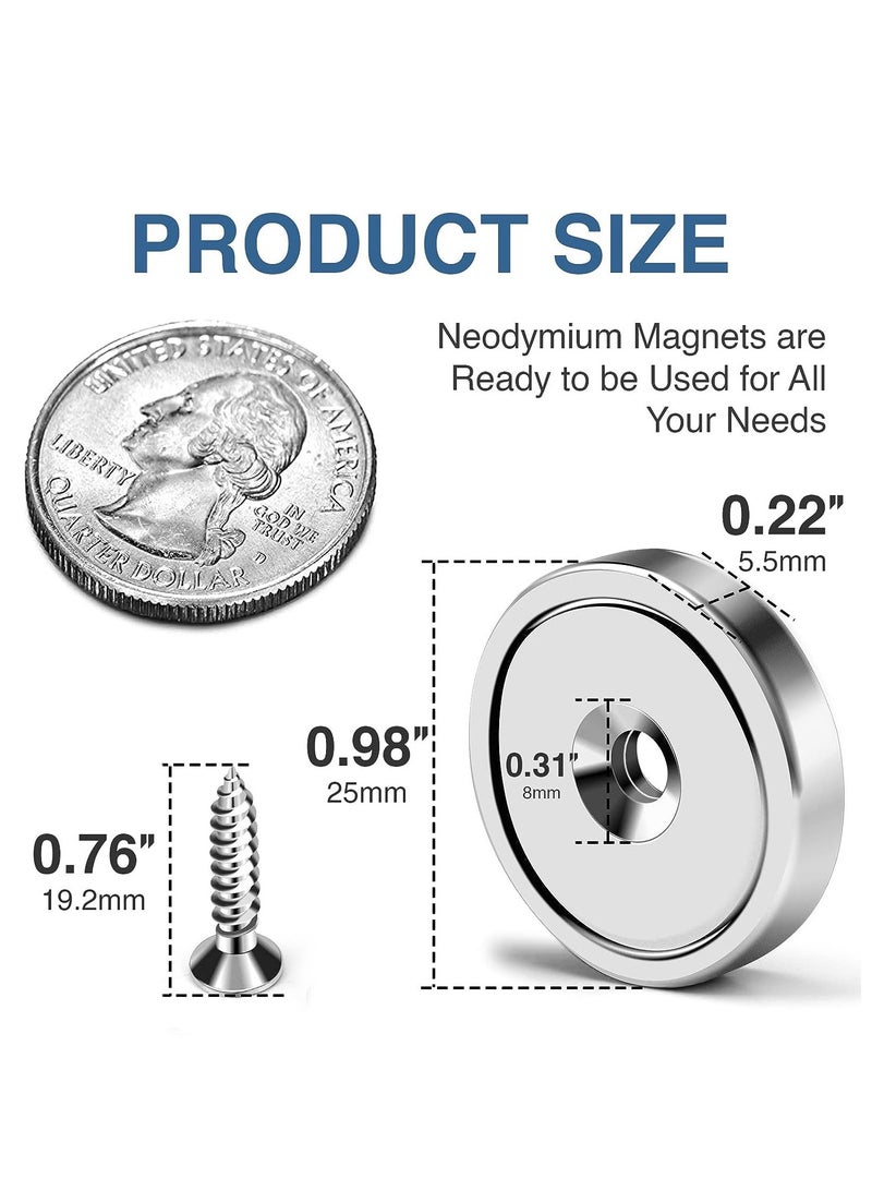 SYOSI Powerful Neodymium Magnets 6 Packs Waterproof Strong Magnets with Hole 70lbs Force Neodymium Cup Magnets 32mm with Countersunk Hole and Steel Capsule Pot Magnet with Screws - Image 5
