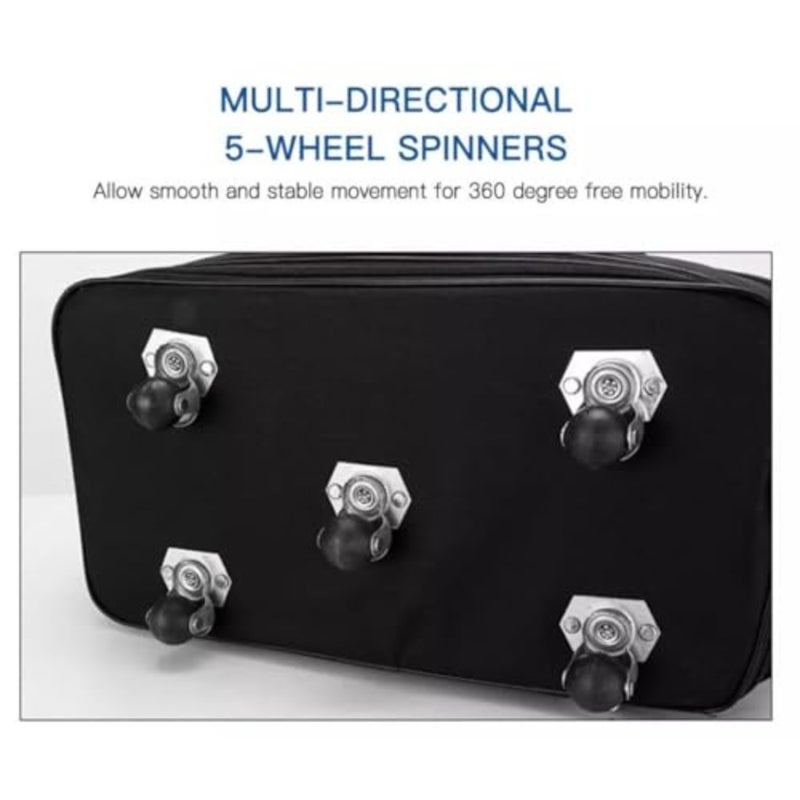Weekend getaway rolling luggage: black Oxford fabric trolley suitcase with 5 wheels, 360-degree movement, expandable and foldable design for unisex travel - Image 4
