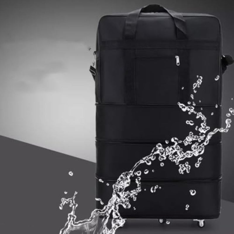 Weekend getaway rolling luggage: black Oxford fabric trolley suitcase with 5 wheels, 360-degree movement, expandable and foldable design for unisex travel - Image 5