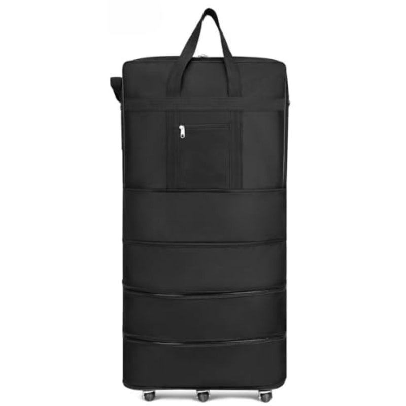 Weekend getaway rolling luggage: black Oxford fabric trolley suitcase with 5 wheels, 360-degree movement, expandable and foldable design for unisex travel - Image 1