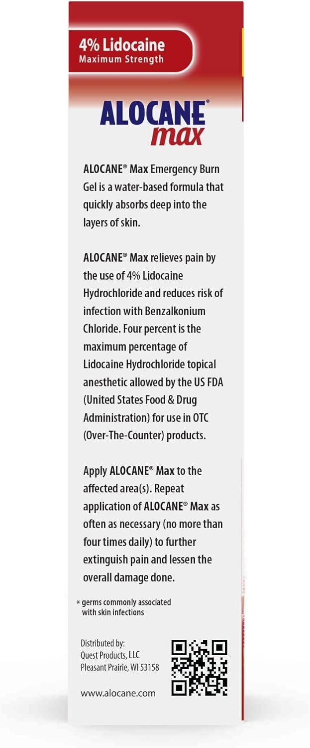 Alocane جل حروق الطوارئ ماكس 4 ليدوكائين هيدروكلوريد مطهر يقتل 99 من الجراثيم أقصى قوة لتخفيف الألم والحكة لحروق الشمس إسعافات أولية جل حروق مع الألوة فيرا 25 أونصة سائلة - Image 3