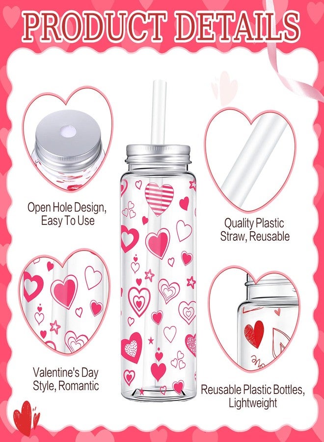 Willinglong 24 Pcs Valentine's Day Plastic Cups with Lids and Straws Reusable 13.5 oz Valentines Love Heart Cups Beverage Drinking Plastic Tumblers Bulk for Valentine's Day Gifts Party Favor Supplies - Image 2