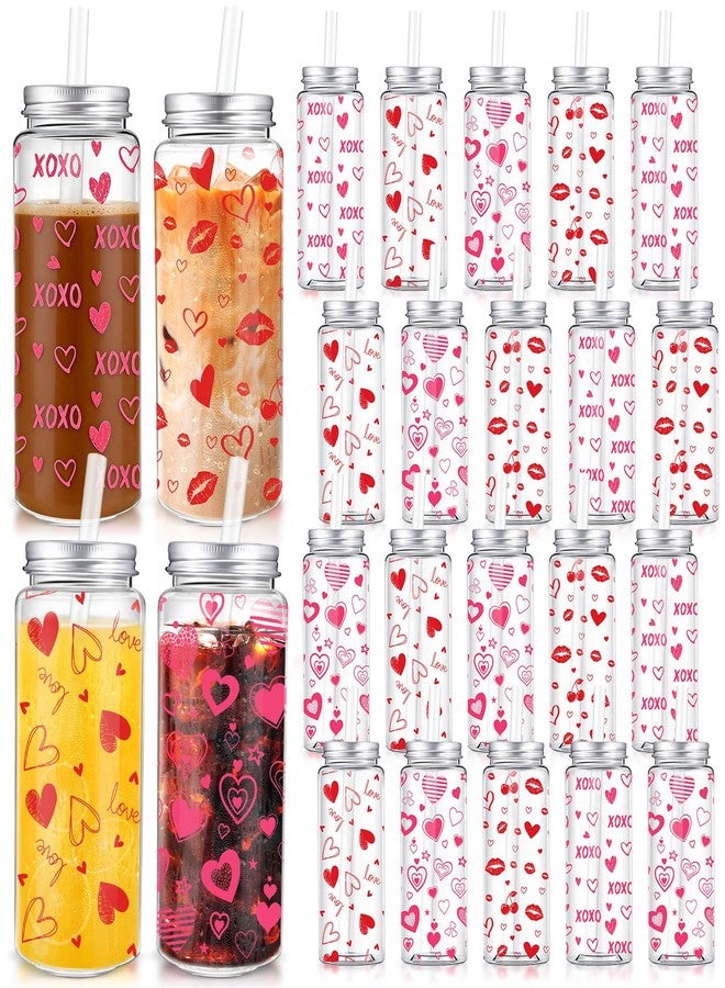 Willinglong 24 Pcs Valentine's Day Plastic Cups with Lids and Straws Reusable 13.5 oz Valentines Love Heart Cups Beverage Drinking Plastic Tumblers Bulk for Valentine's Day Gifts Party Favor Supplies - Image 1
