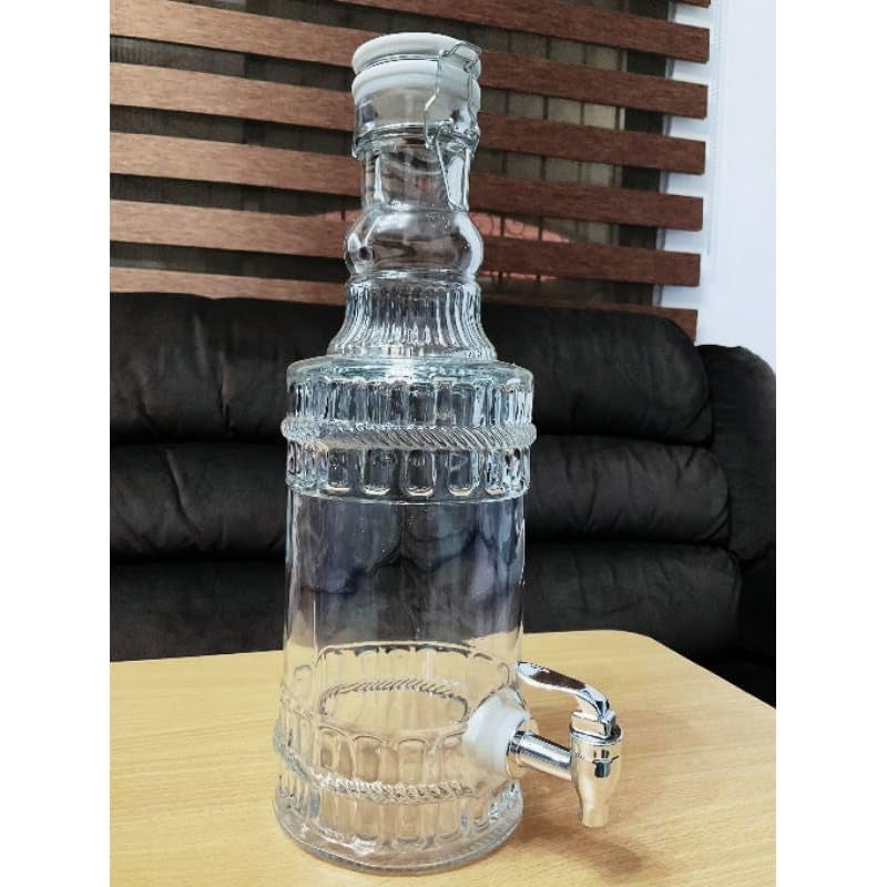 LVOOK Transparent Glass Made Italian Juice Dispenser with Attached Silver Tap- 2 Liter - Image 2