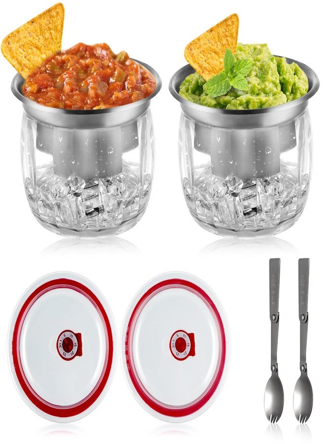 MOLIGOU 2 Pack Ice Chilled Dip Bowl with Lid, 22oz Chilled Serving Bowl for Parties, Dip Bowl on Ice with Stainless Steel Sporks - Image 1